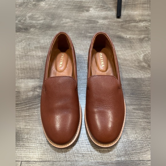 Portland Leather Goods Patina Cognac Rounded Leather Loafers Women Size 7 EUC - Picture 2 of 11